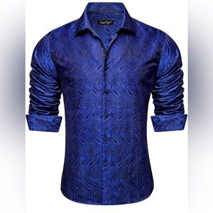 Men's Silk Paisley Dress Shirt - Long Sleeve Button Down for Wedding & Party